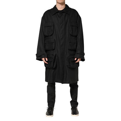 Dolce & Gabbana Black Pockets Collared Trench Coat Jacket