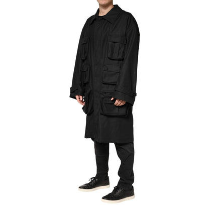 Dolce & Gabbana Black Pockets Collared Trench Coat Jacket