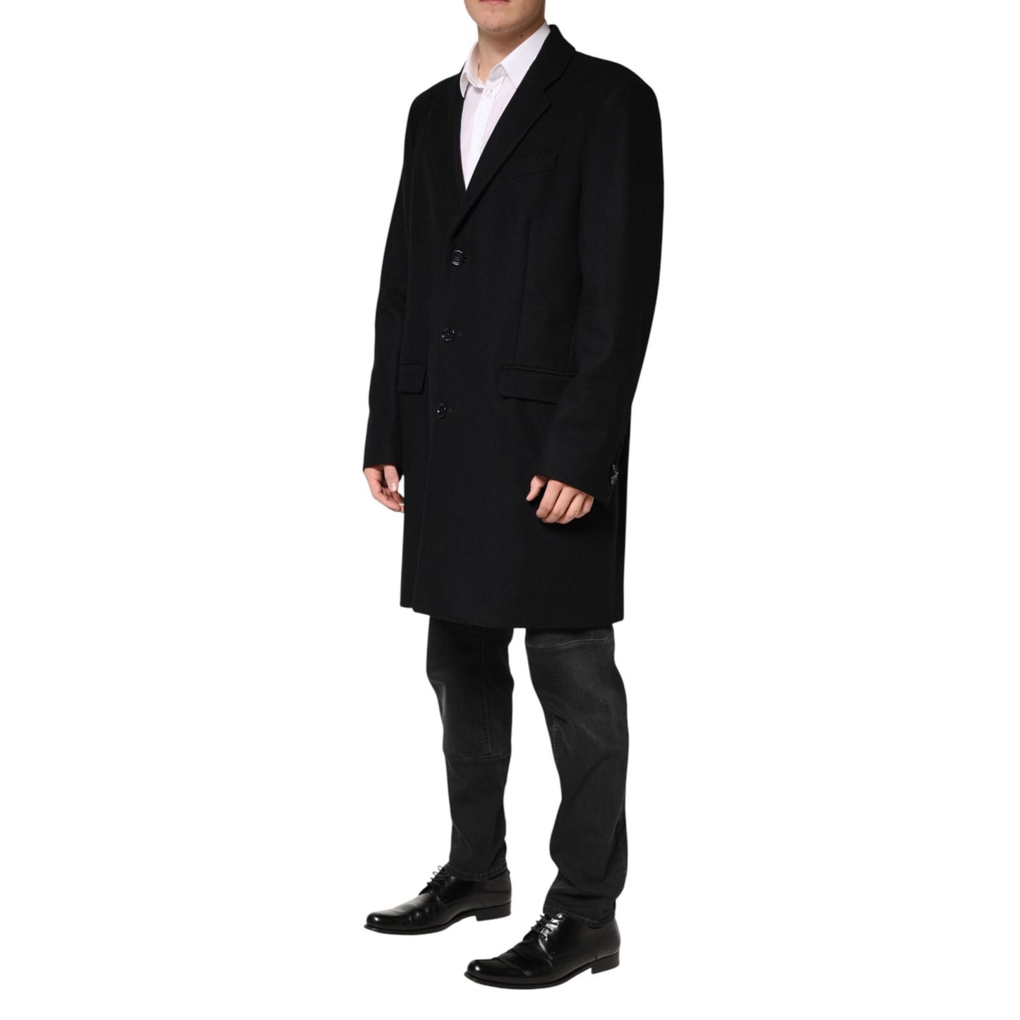 Dolce & Gabbana Black Wool Single Breasted Long Coat Jacket