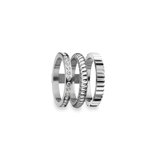 AN JEWELS JEWELRY Mod. AR.R3NS03S-8 silver rings set with crystal accents, textured detailing, and sleek design.