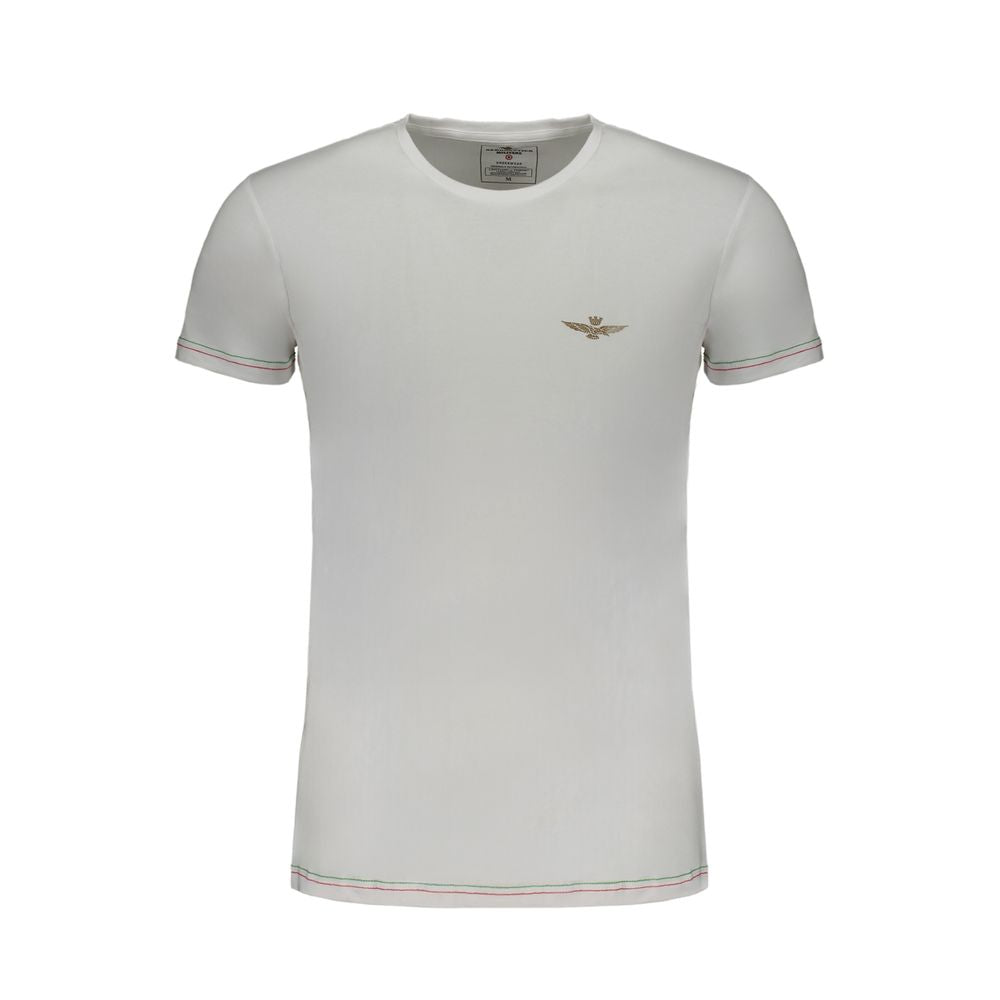 Aeronautica Militare White Cotton T-Shirt with logo, short sleeves, crew neck, and contrast details.
