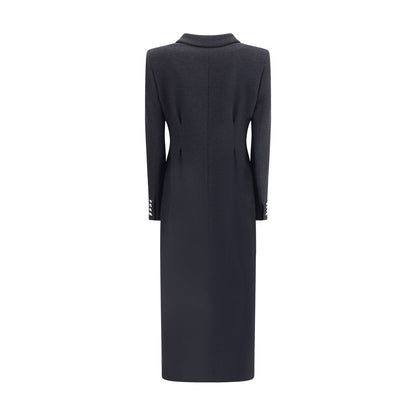 Back view of Alessandra Rich Black Fleece Wool Coat with elegant long design and stylish detailing, showcasing timeless sophistication.