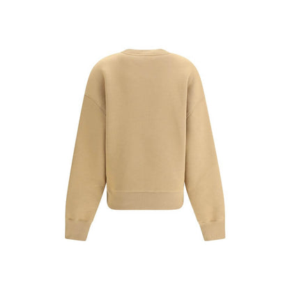 Back view of Ami Paris Beige Cotton Sweatshirt showing tone-on-tone embroidery below neckline, featuring a brushed cotton blend for comfort.