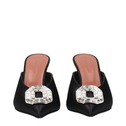 Amina Muaddi Black Satin High Heel Pumps with rhinestone front detail, product code F84601, MPN CAMELIAMULE90SATINBLACK