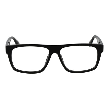 BMW Black Plastic Glasses (Frames) for men with full-rim, rectangle style, black plastic frame, demo lenses, size 55-14-145.