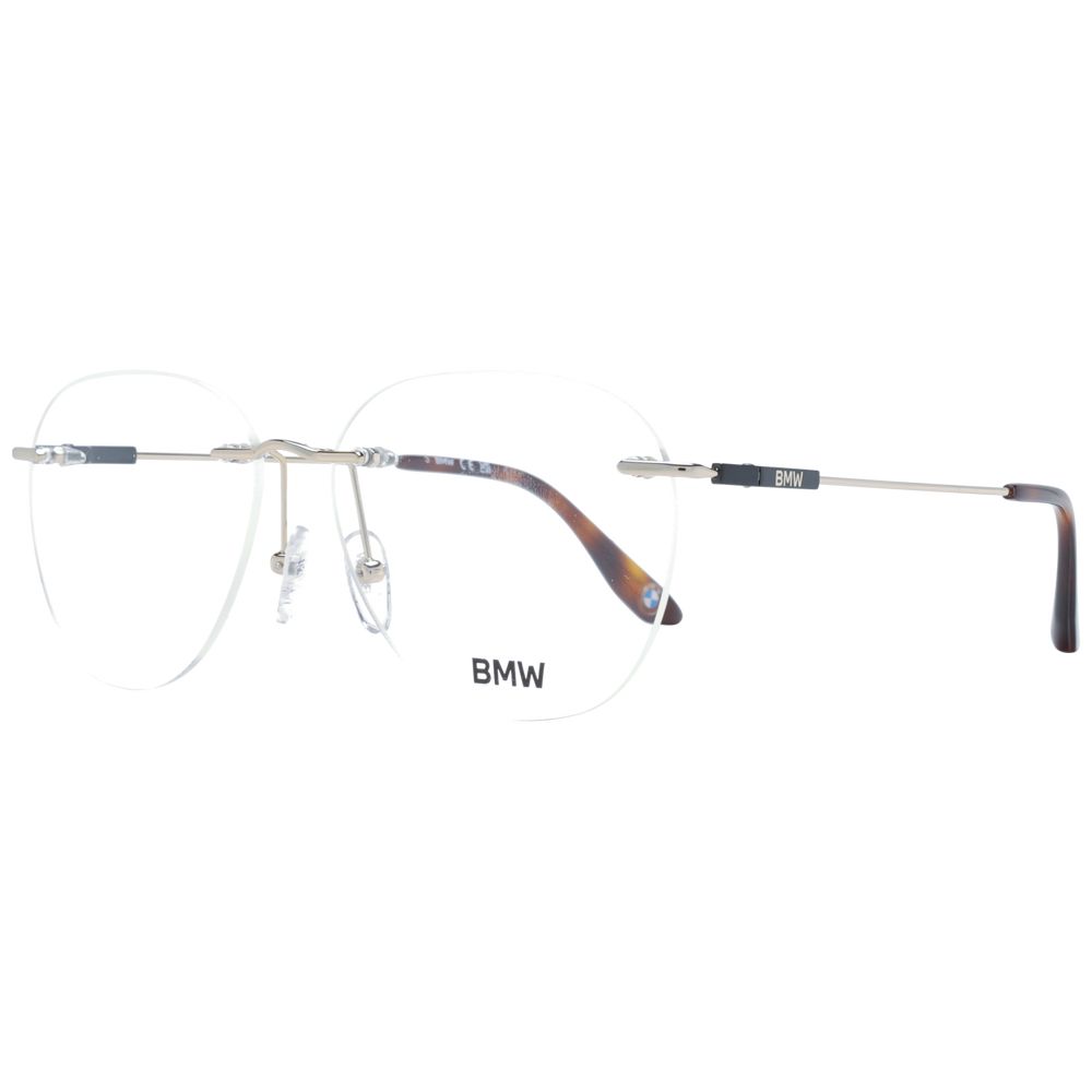 BMW Gold Men Glasses Frame, rimless titanium with demo lenses, includes branded case, 56-15-145 size, luxury eyewear