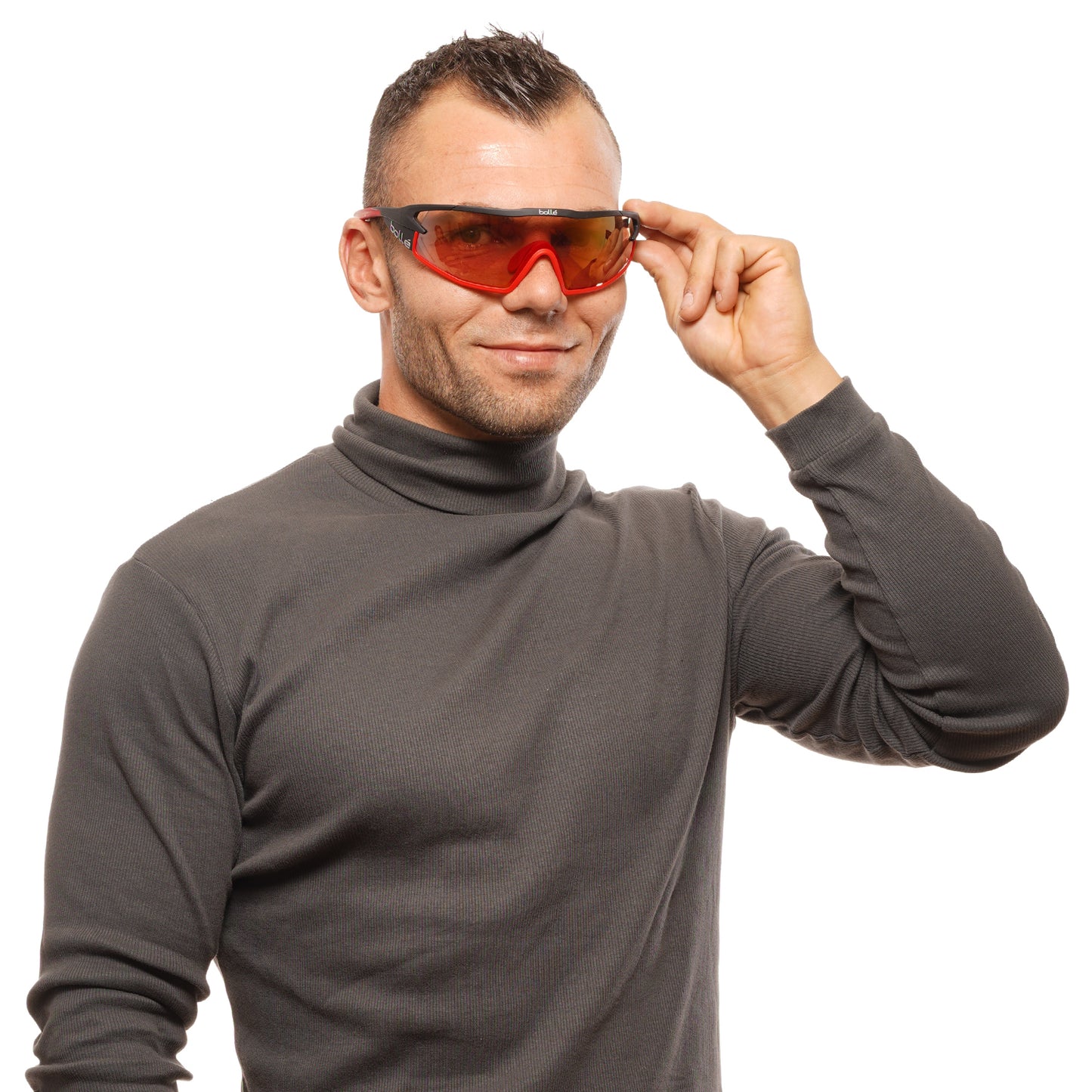 Person wearing BOLLE MOD. 12628 B-ROCK PRO 119 unisex sunglasses with red lenses.