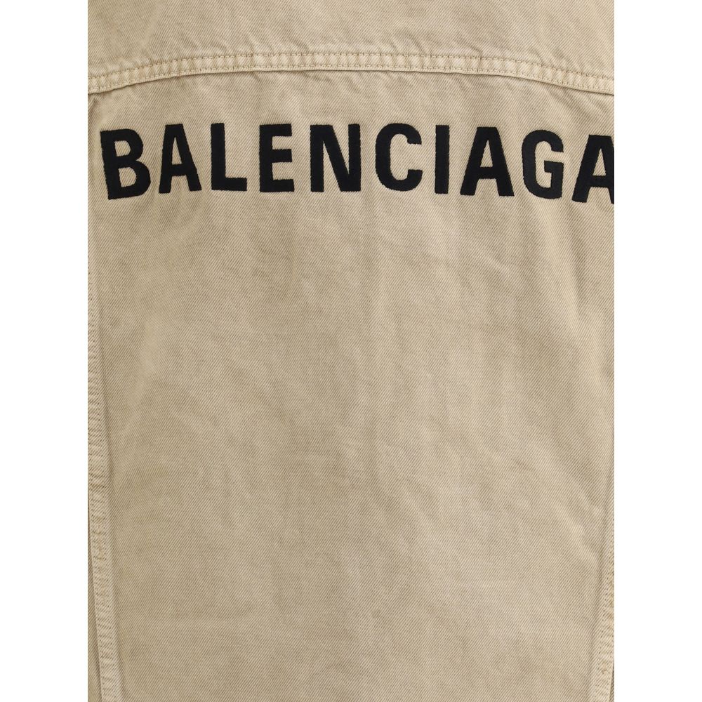 Back view of Balenciaga Beige Cotton Denim Jacket featuring embroidered logo.