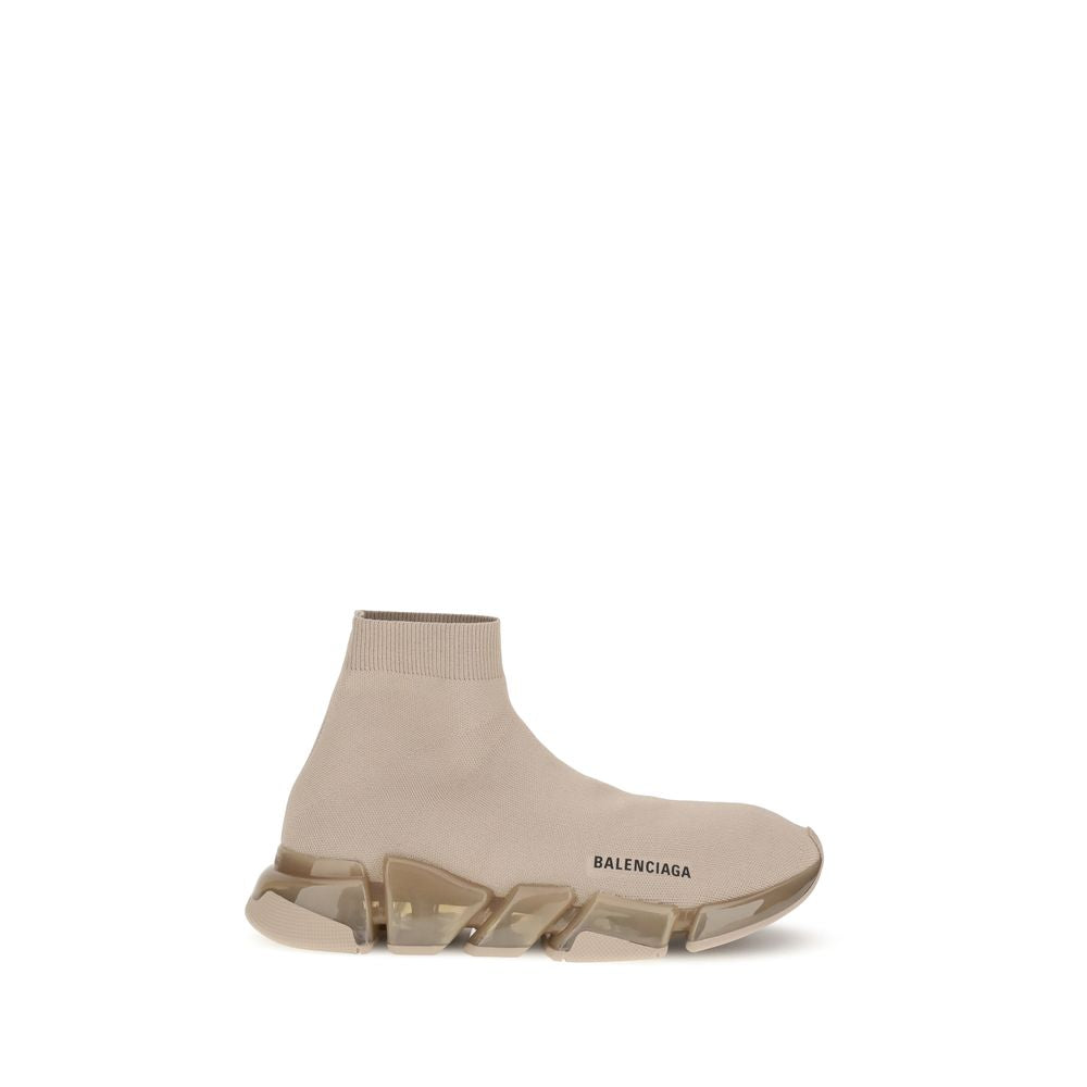 Balenciaga Beige Polyester Athletic Sneakers with fitted sock style and non-slip sole, featuring a sleek, modern design.