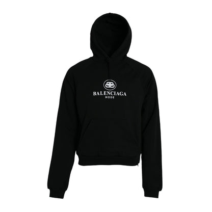 Balenciaga Black Cotton Logo Hooded Pullover Sweatshirt Sweater