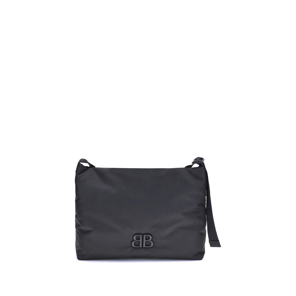 Balenciaga Black Fabric Shoulder Bag with BB logo; contemporary, versatile design; flat strap; ideal for daily essentials.