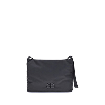 Balenciaga Black Fabric Shoulder Bag with BB logo; contemporary, versatile design; flat strap; ideal for daily essentials.