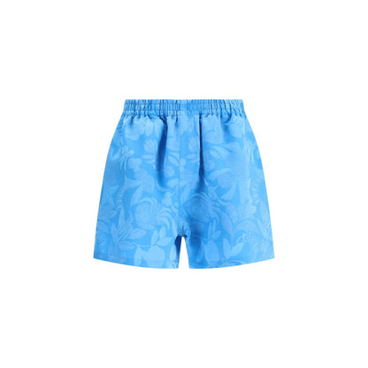 Balenciaga Blue Viscose Bermuda Shorts with floral pattern, elasticized waistband, two side welt pockets, perfect for a bold summer look.