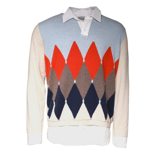 Ballantyne Multicolor Patterned Collared Long Sleeves Pullover Sweater1728,67345645728,Ballantyne,Clothing,IT50 | L,Men,Multicolor,Preowned / Defect,Sweaters - Clothing,Sweaters - Men - Clothing,Sweatshirts - Sweaters - Clothing