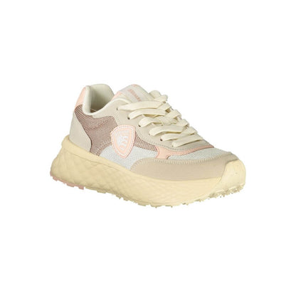 Blauer Beige Polyester Women Sneaker with pink accents and removable footbed, ideal for gym and street style.
