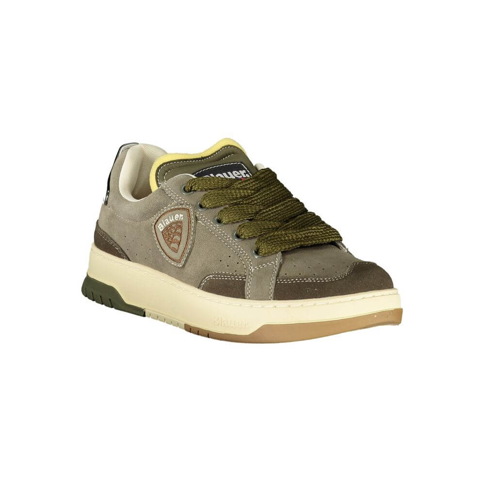Blauer Green Leather Men Sneaker, stylish with contrasting details, featuring a removable footbed for comfort, showcasing Blauer logo.