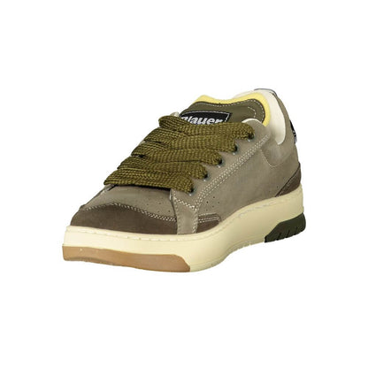 Blauer Green Leather Men Sneaker with contrasting details and removable footbed for comfort, featuring the Blauer logo prominently.