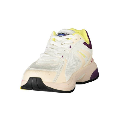 Blauer White Polyester Women Sneaker with purple, pink, and yellow accents, featuring a removable insole for enhanced comfort and style.
