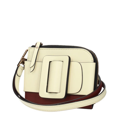 Boyy Beige Leather Cardholder with strap and front buckle detail, featuring a removable handle and back logo.