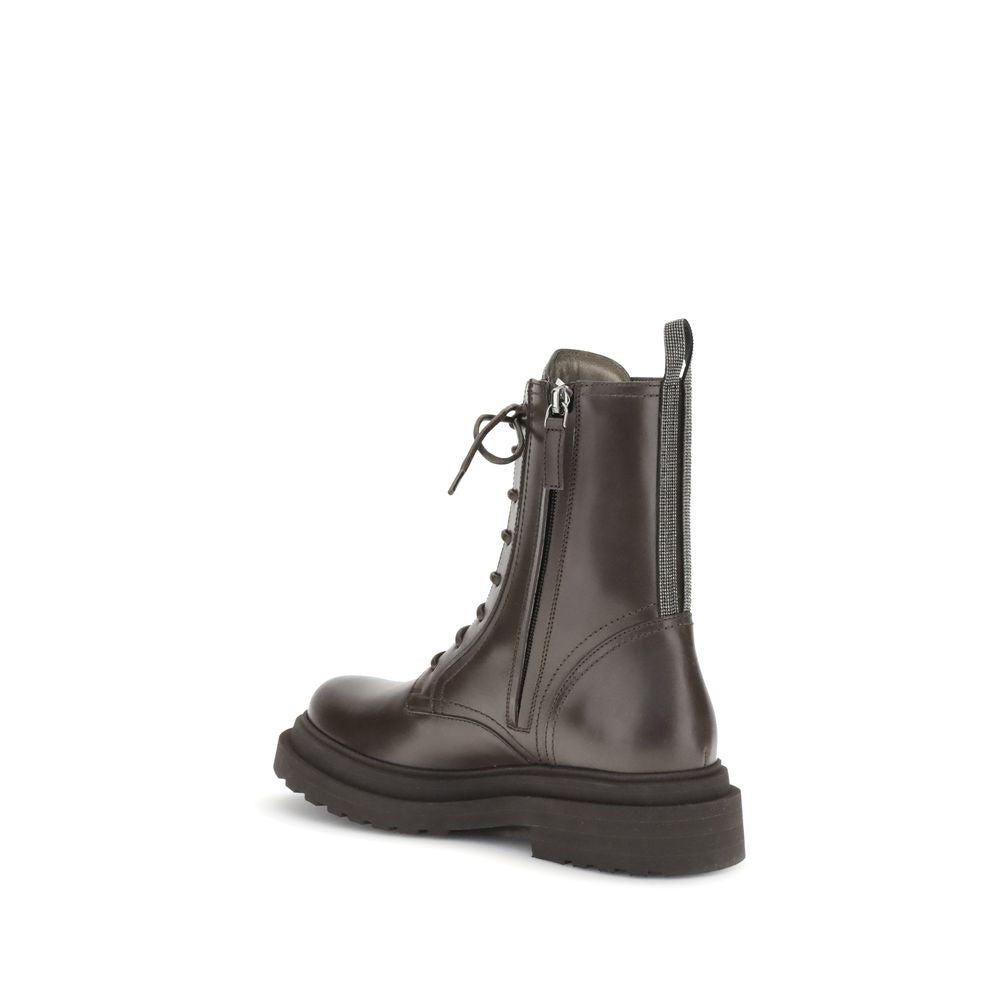 Brunello Cucinelli Brown Leather Lace-Up Boots
