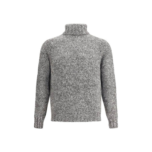 Brunello Cucinelli Gray Alpaca Vicugna Pacos Turtleneck with ribbed trims and high collar.