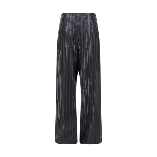 Brunello Cucinelli Pants with sequins featuring striped pattern, front zipper, and hook-and-eye closure, made in Italy.