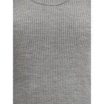 Brunello Cucinelli Ribbed tank Top with mélange pattern and round neckline, made of fleece wool and Kashmir, showcasing refined style.