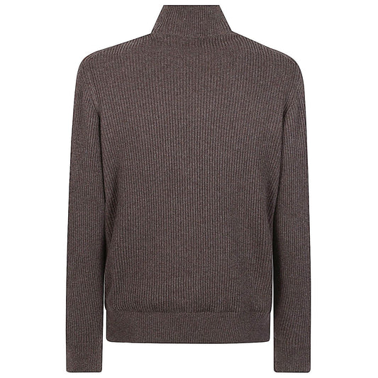 Back view of Brunello Cucinelli Suede and cashmere blouson jacket with ribbed cashmere detail and straight hem.