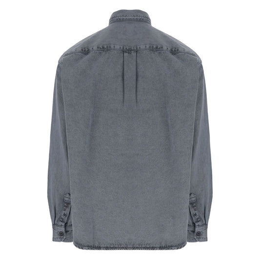 CARHARTT WIP PRE Shirts Clear Blue in silk & nylon Tigan denim cotton, back view image.