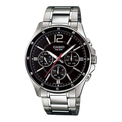 CASIO COLLECTION Mod. MULTIFUNCTION CALENDAR - BLACK quartz stainless steel wristwatch with official box.