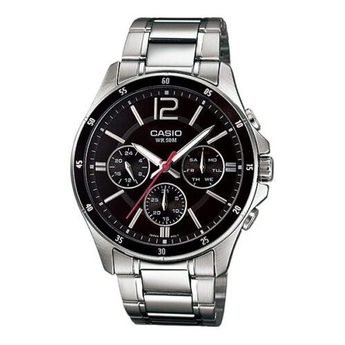 CASIO COLLECTION Mod. MULTIFUNCTION CALENDAR - BLACK quartz stainless steel wristwatch with official box.