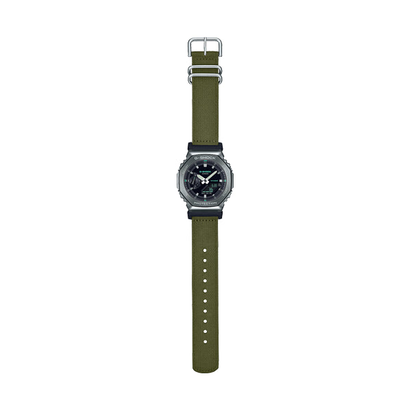 CASIO G-SHOCK Mod. OAK METAL COVERED - UTILITY SERIE KHAKI GREEN quartz wristwatch with fabric strap and multifunction dial