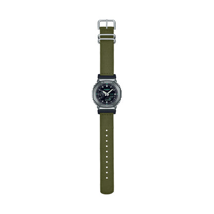 CASIO G-SHOCK Mod. OAK METAL COVERED - UTILITY SERIE KHAKI GREEN quartz wristwatch with fabric strap and multifunction dial