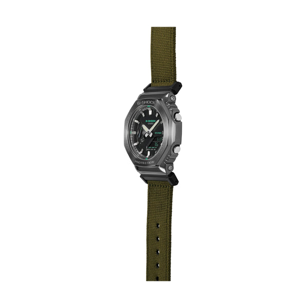 CASIO G-SHOCK Mod. OAK METAL COVERED - UTILITY SERIE KHAKI GREEN watch with fabric strap, water resistant 20 ATM, 44.5 mm case.