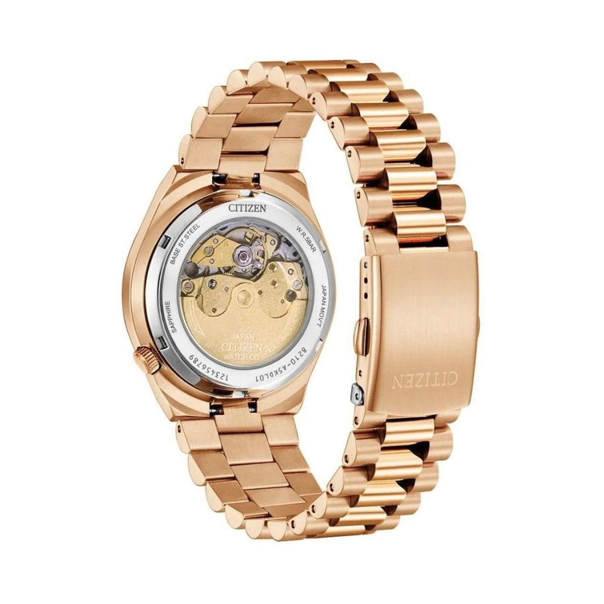 CITIZEN Mod. TSUYOSA Automatic - RED wristwatch in SS IP Gold with sapphire dial, 40mm case, showing mechanical movement and official packaging.