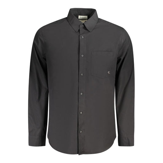 Calvin Klein Black Cotton Shirt with Italian collar, long sleeves, classic fit, 2 button cuffs, and embroidered logo.