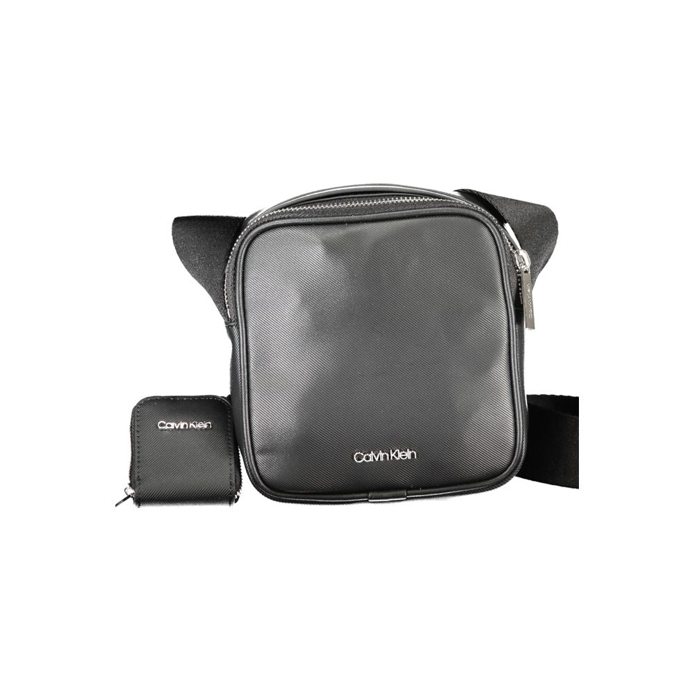 Calvin Klein Black Polyester Shoulder Bag with adjustable strap, internal pocket, removable coin purse, and zip closure.