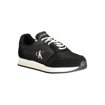 Calvin Klein Black Polyethylene Men Sneaker with white laces, featuring bold logo and sleek design for fashion-forward individuals.