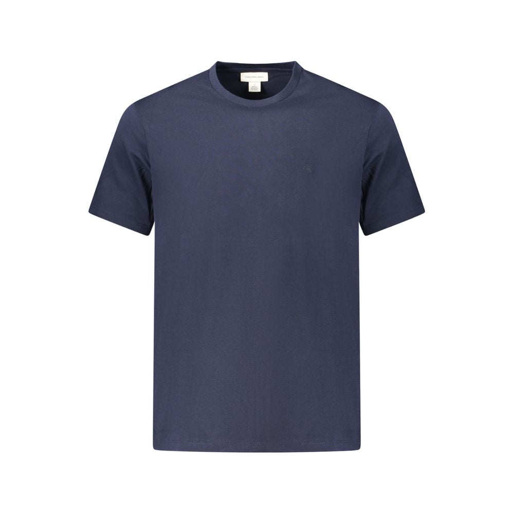 Calvin Klein Blue Cotton T-Shirt with short sleeves, crew neck, and logo embroidery.