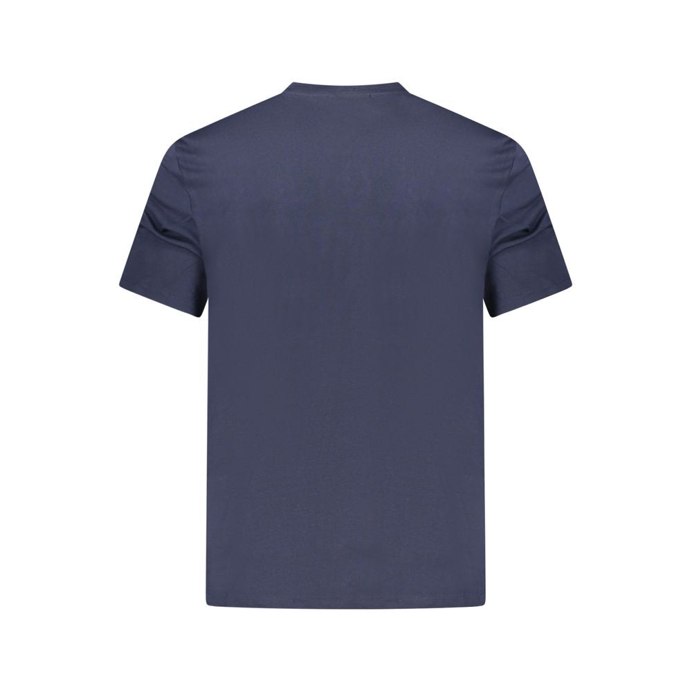 Back view of Calvin Klein Blue Cotton T-Shirt with short sleeves, crew neck, and embroidery logo.