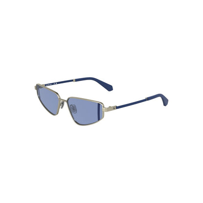 Calvin Klein Gray Metal Women Sunglasses with blue lenses and rectangular design