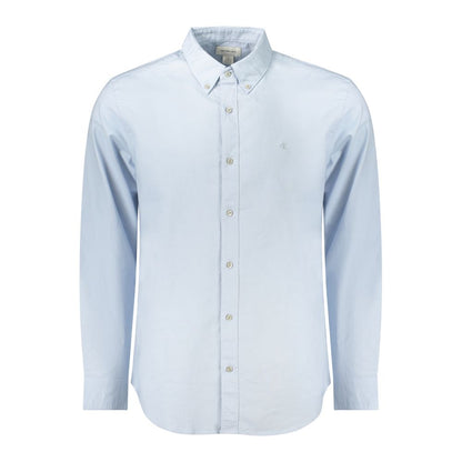 Calvin Klein Light Blue Cotton Men Shirt with button-down collar and CK logo, tailored classic fit, long sleeves.