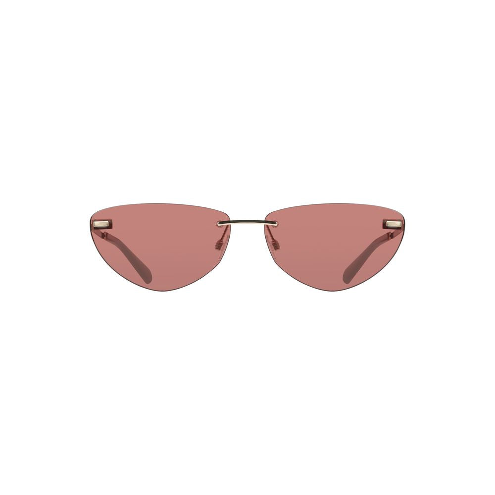 Calvin Klein Pink Metal Women Sunglass with drop-shaped pink lenses and lustrous metal frame, featuring iconic design and style.