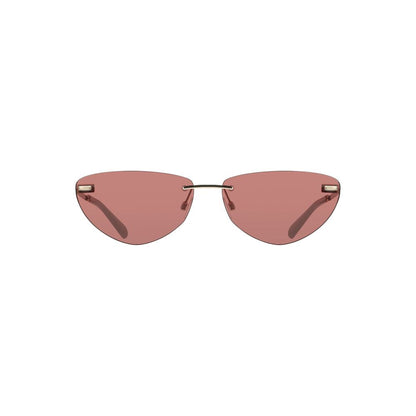Calvin Klein Pink Metal Women Sunglass with drop-shaped pink lenses and lustrous metal frame, featuring iconic design and style.