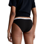 Model wearing Calvin Klein Underwear black panty with logo waistband, showcasing comfort and modern style.