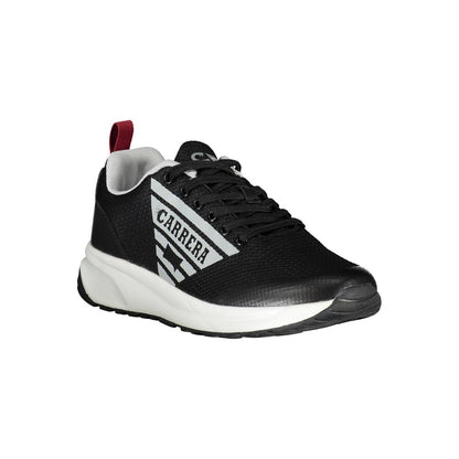 Carrera Black Polyester Sneaker with laces, contrasting details, and logo on side view.