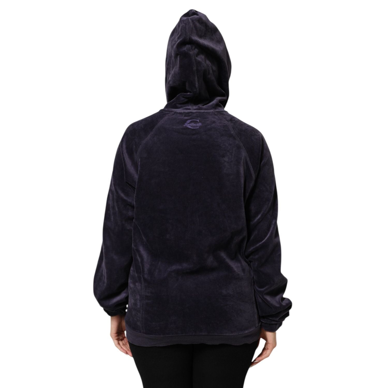 Cavalli Class Purple Cotton Blend Velvet Zip-Up Hoodie Sweatshirt Sweater
