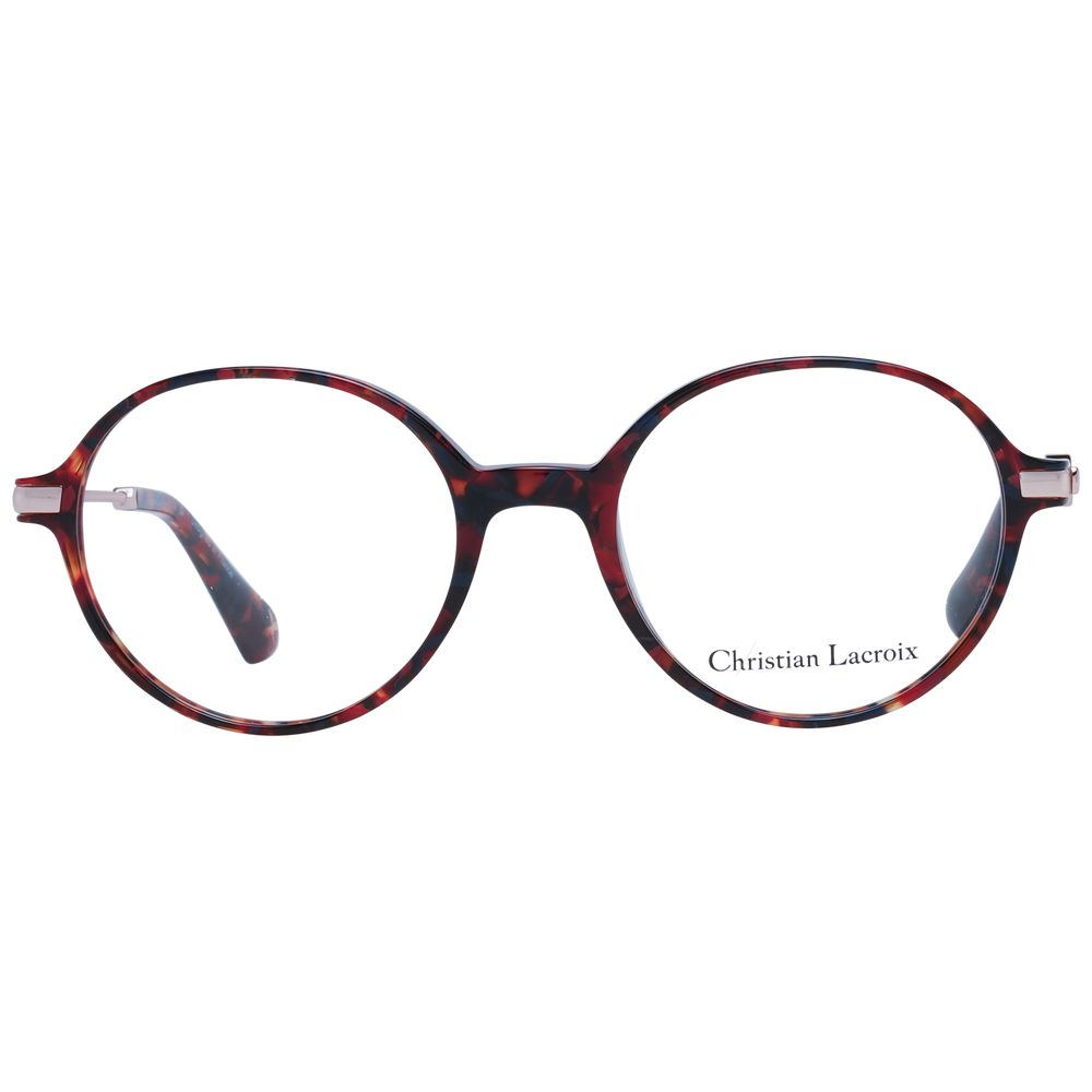 Christian Lacroix Red Women Glasses Frame, acetate full-rim, round style with demo lenses and branded case included.