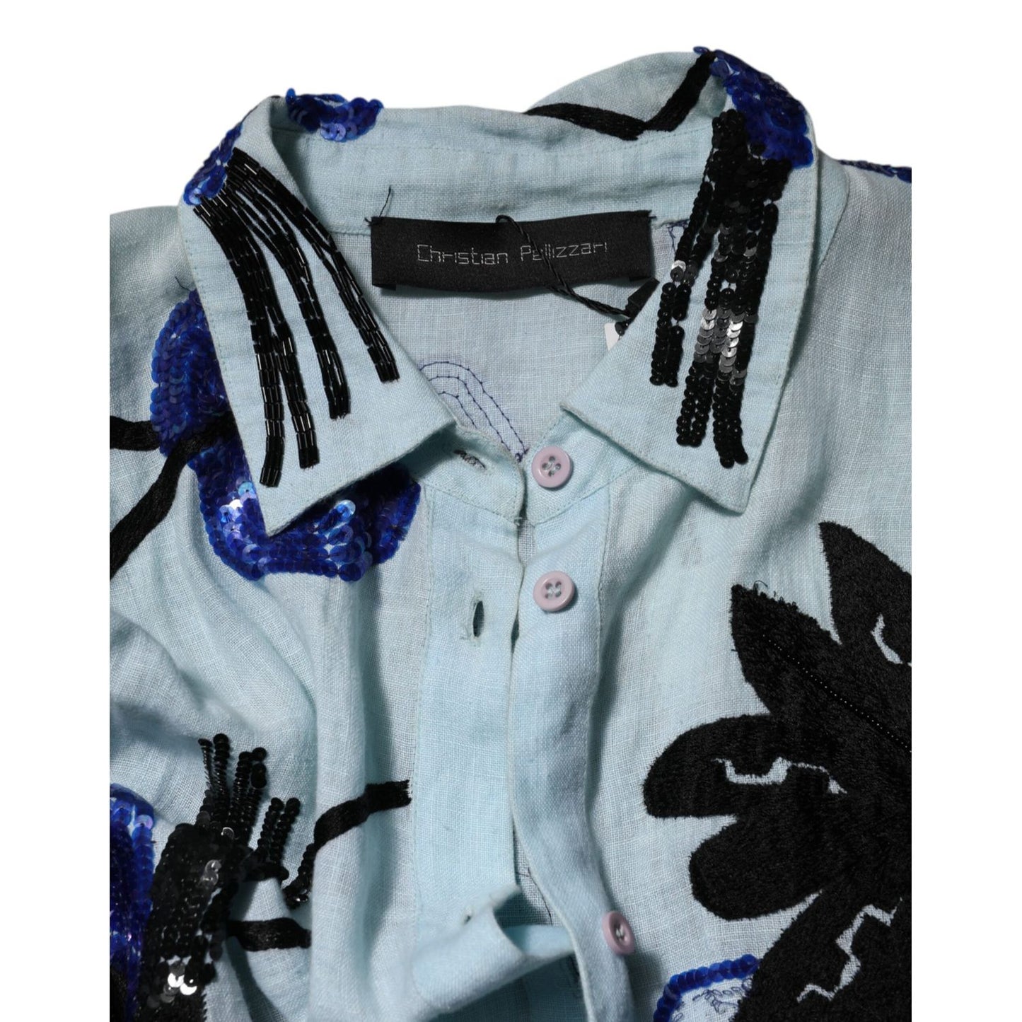 Christian Pellizzari Blue Sequin Embellished Shirt Maxi Dress