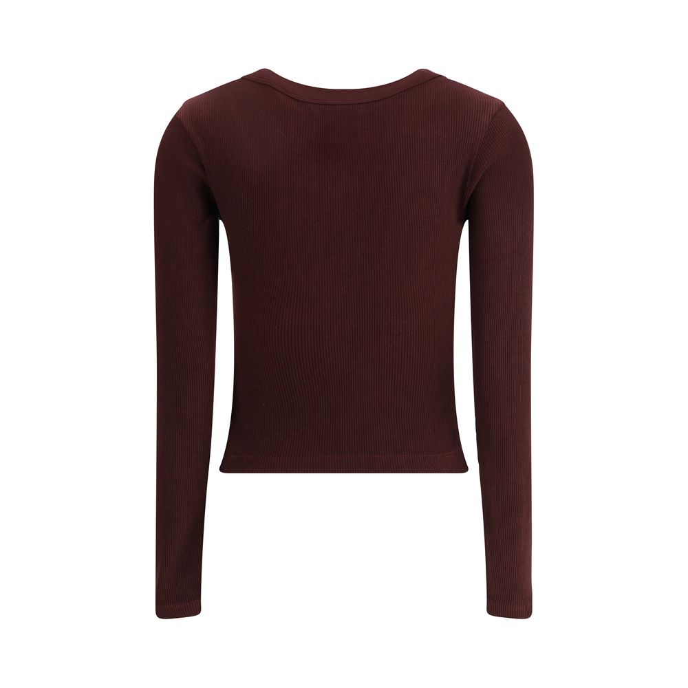 Citizens of Humanity Bordeaux Cotton Top, long sleeve ribbed design with round neckline and button closure, AW25 slim fit.